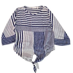 Chico's‎ Blue White Stripe Shear Tie Front 3/4 Sleeve Blouse Size 0 - Medium